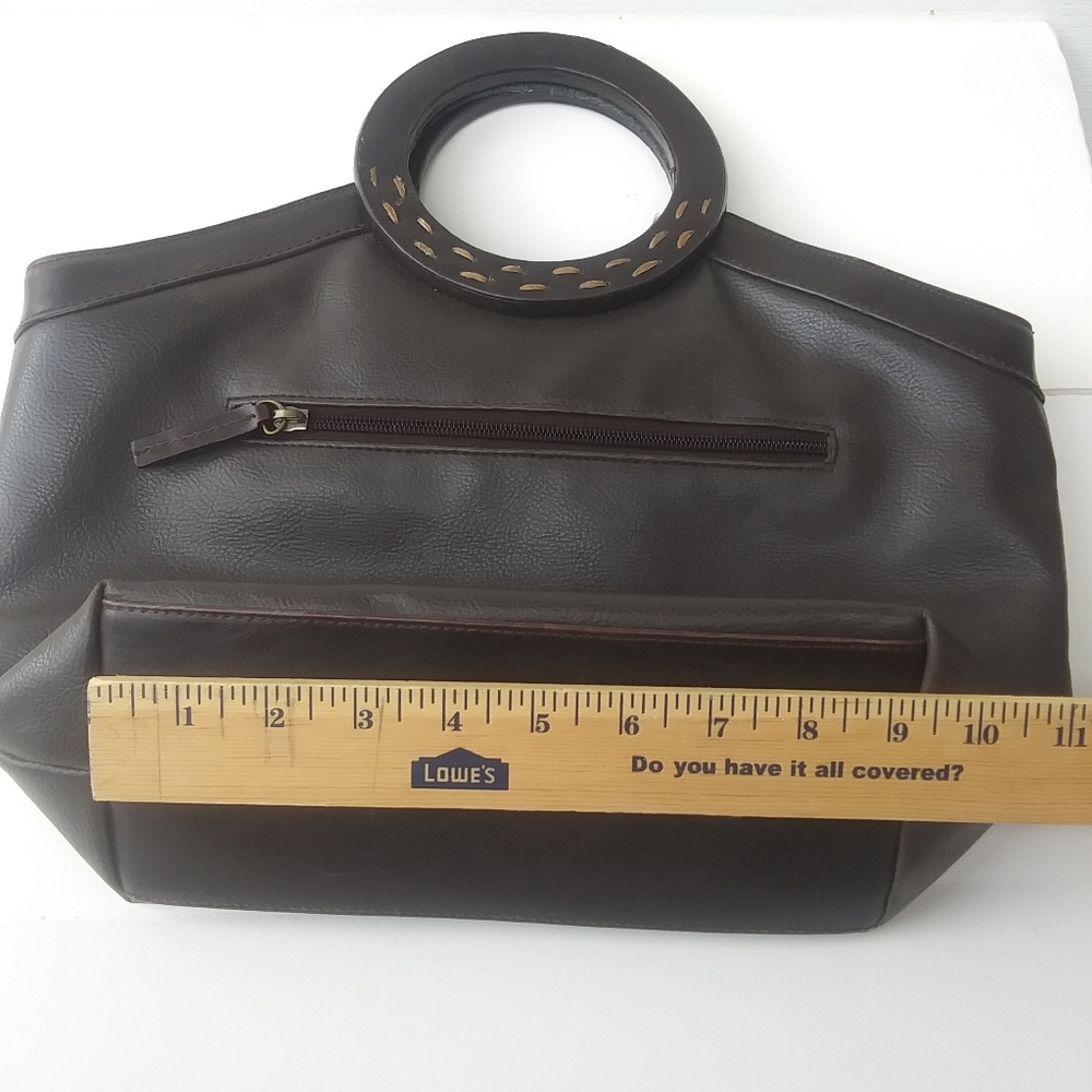 Vintage Liz Claiborne Crazy Horse  Round Handle Faux Leather Bag, Dark Brown - Picture 14 of 15